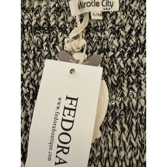 Miracle City Tan Black Sequin Shine Sweater Women Loose Knit Sparkles Size S M - Picture 5 of 7